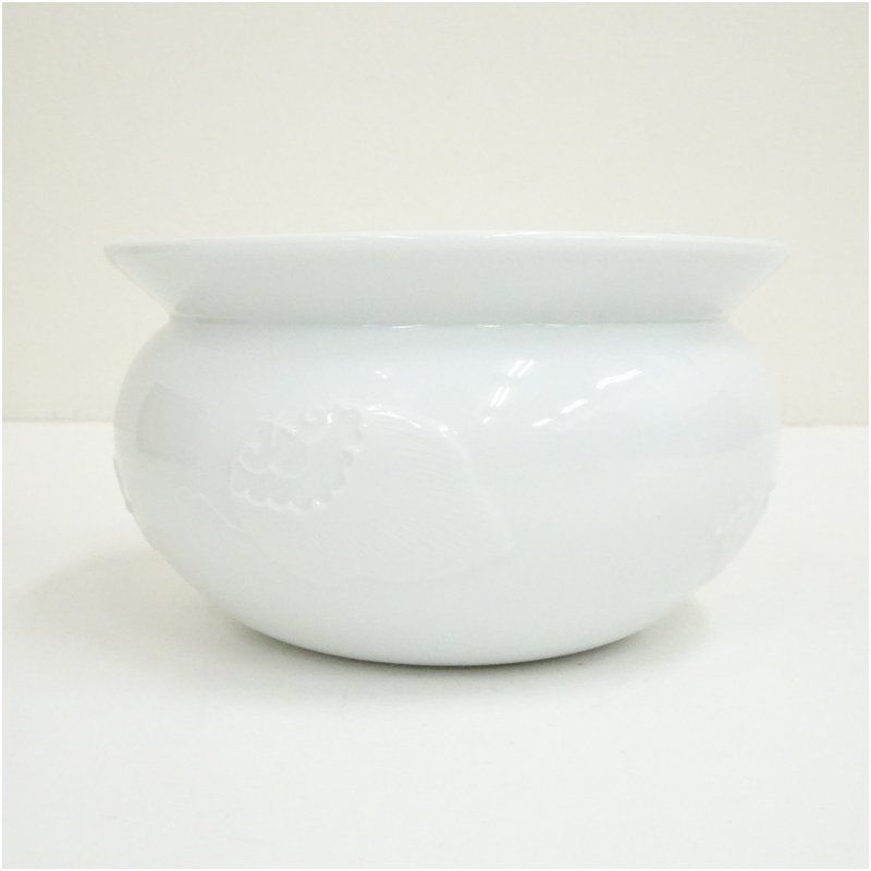 平戸焼 十三代 横石嘉助造 白磁宝尽し建水（共箱） 茶道具 茶道