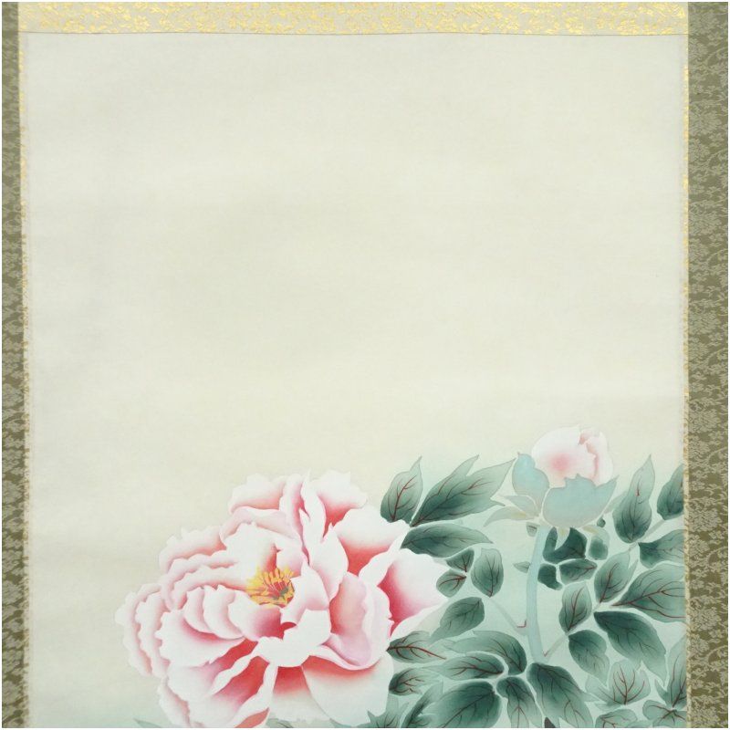 珠香筆 牡丹図 肉筆絹本掛軸（保護箱） 掛け軸 床の間 書 おしゃれ