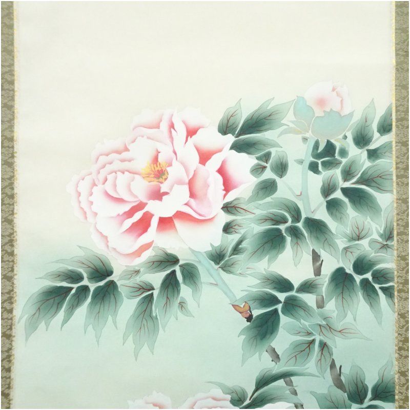 珠香筆 牡丹図 肉筆絹本掛軸（保護箱） 掛け軸 床の間 書 おしゃれ