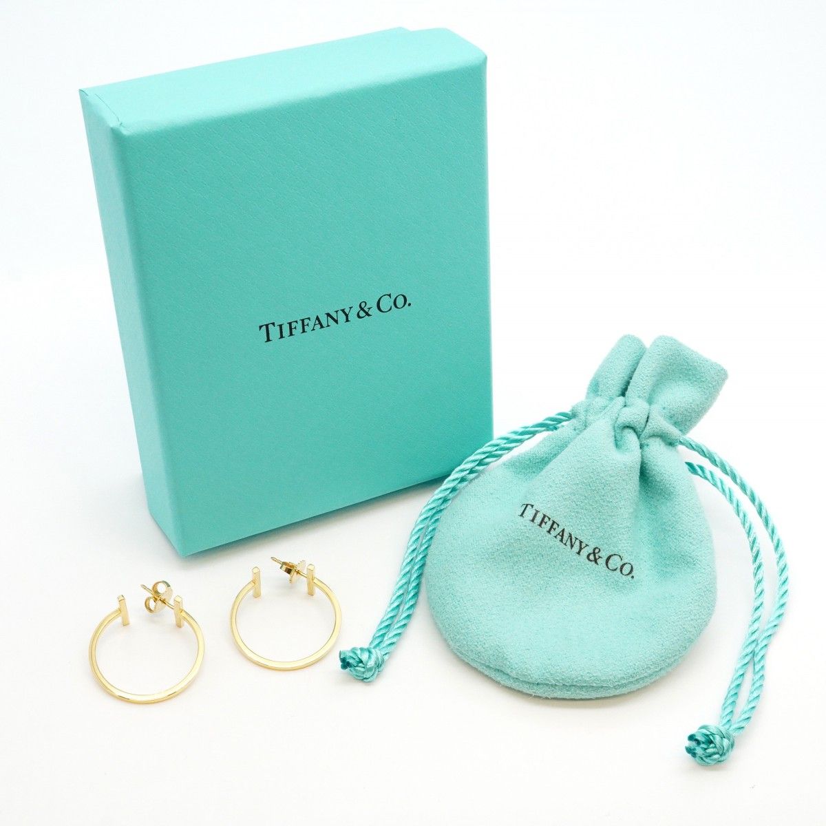 【美品】ティファニー K18YG Tワイヤー フープピアス 6255 ティファニー T ワイヤー フープ ピアス18K イエローゴールド