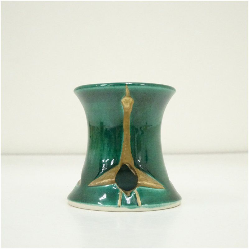 萬古焼 加賀瑞山造 青釉立鶴蓋置（共箱） 蓋置き 茶道 道具 茶道具