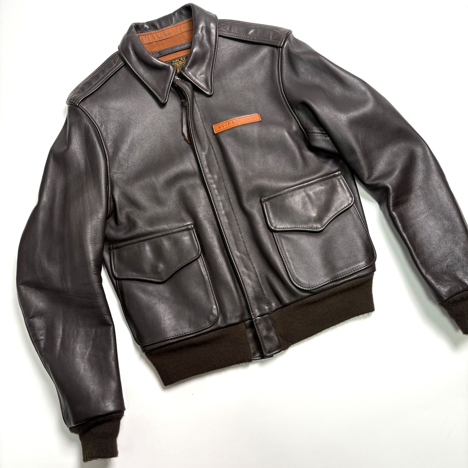 米国製】AVIREX レザージャケット 茶 38 牛革 フライトジャケット A-2