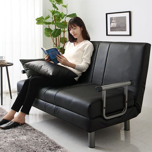 ♪3WAY ハイバック セミダブル カウチソファ 【ブラック・レザー調