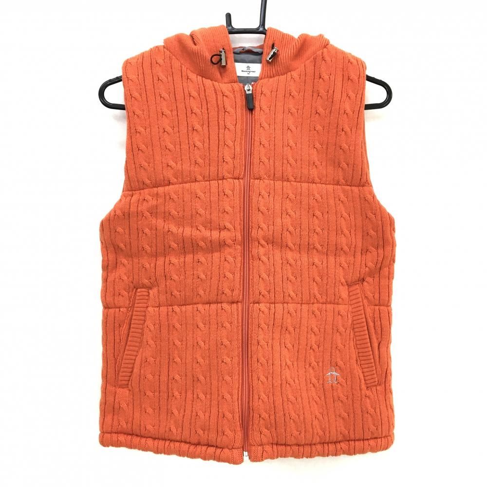 超美品】マンシングウェア 中綿ニットベスト オレンジ ケーブル編み