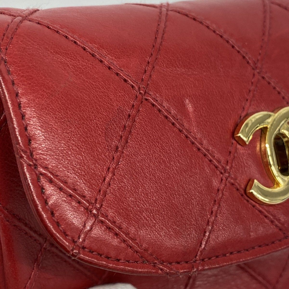 5od4803】シャネル ウエストバッグ ビコローレ ラムスキン レッド