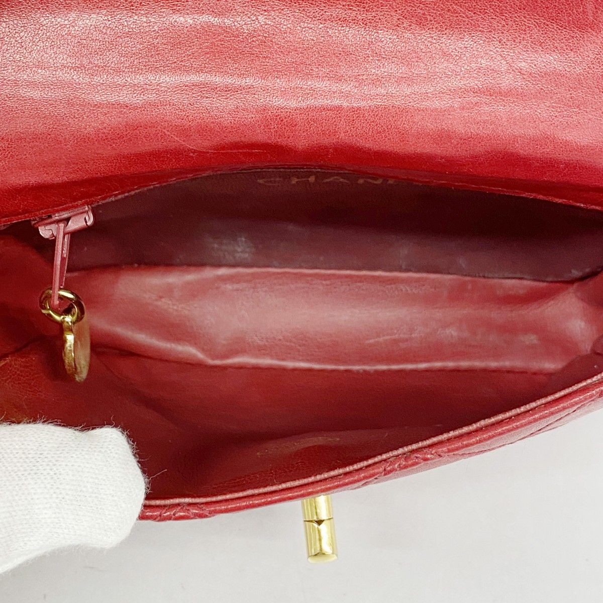 5od4803】シャネル ウエストバッグ ビコローレ ラムスキン レッド