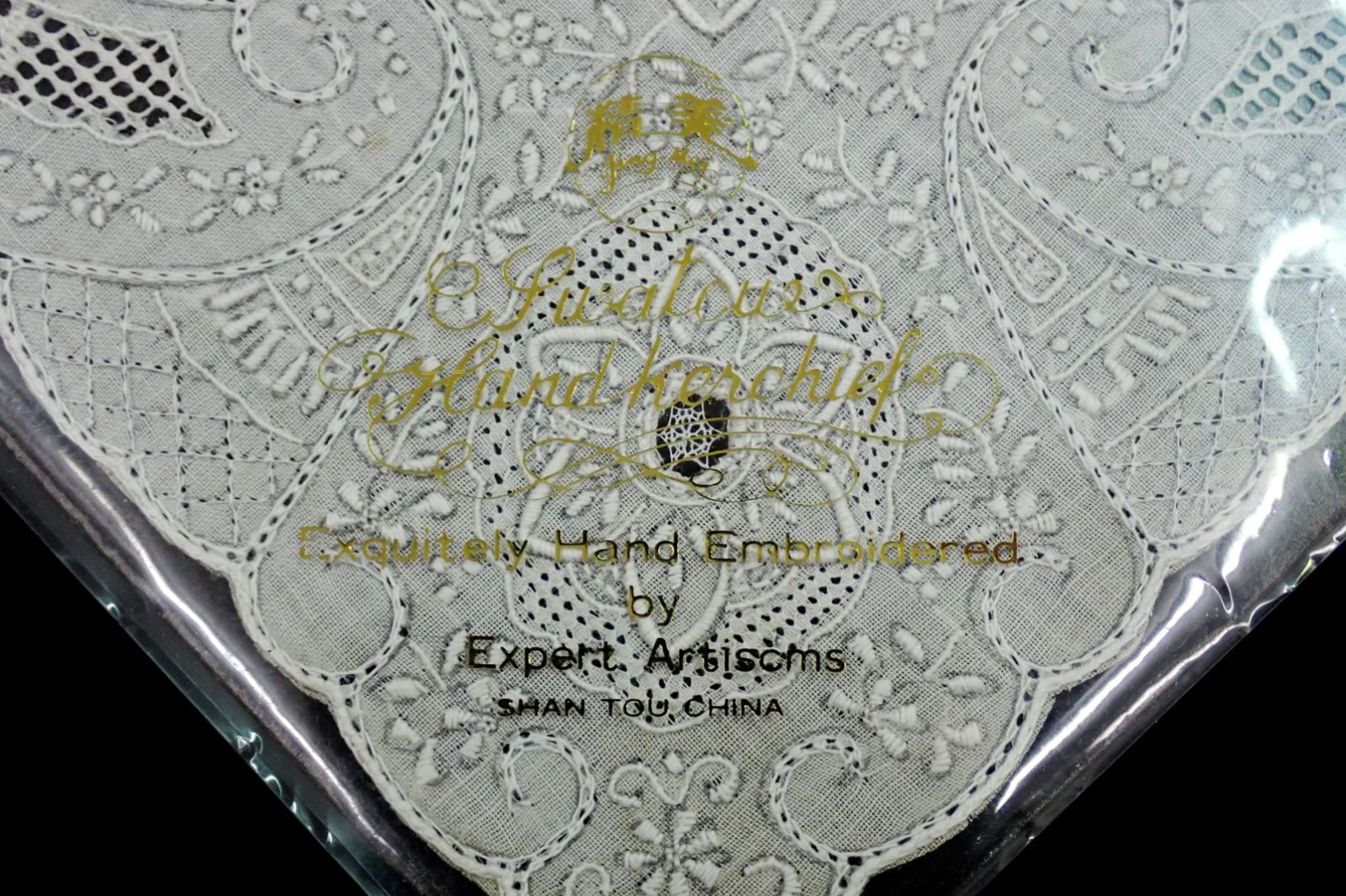 △16 汕頭/スワトウ 刺繍 ハンカチ(約29.5*29.5cm)△SWATOW/花柄/細密