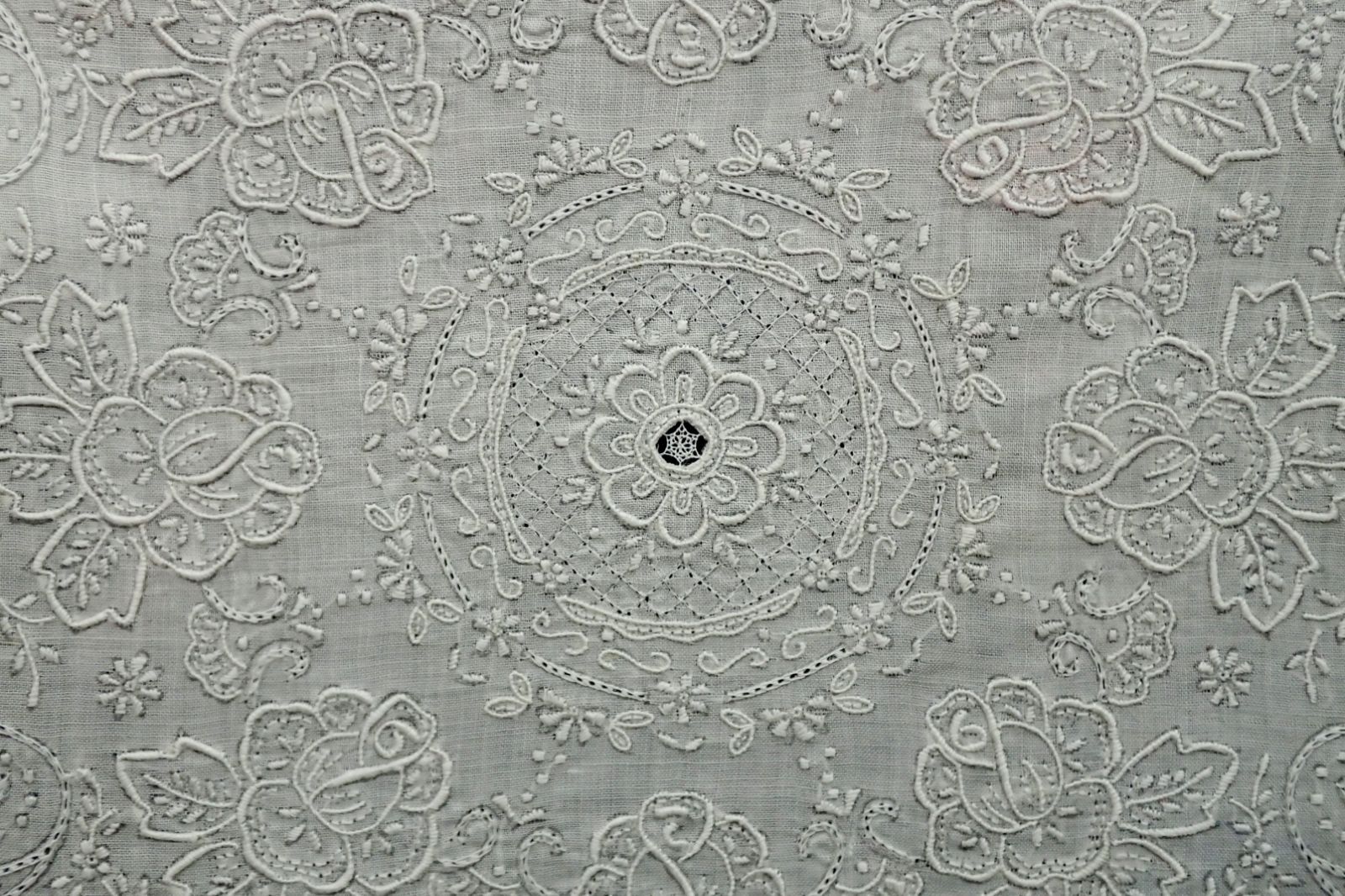 △16 汕頭/スワトウ 刺繍 ハンカチ(約29.5*29.5cm)△SWATOW/花柄/細密