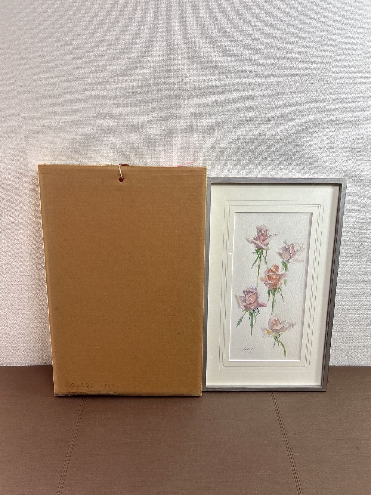 真作 水彩画 女流画家協会 関口美智子 つぼみたち 直筆サイン 女子美大卒 肉筆絵画