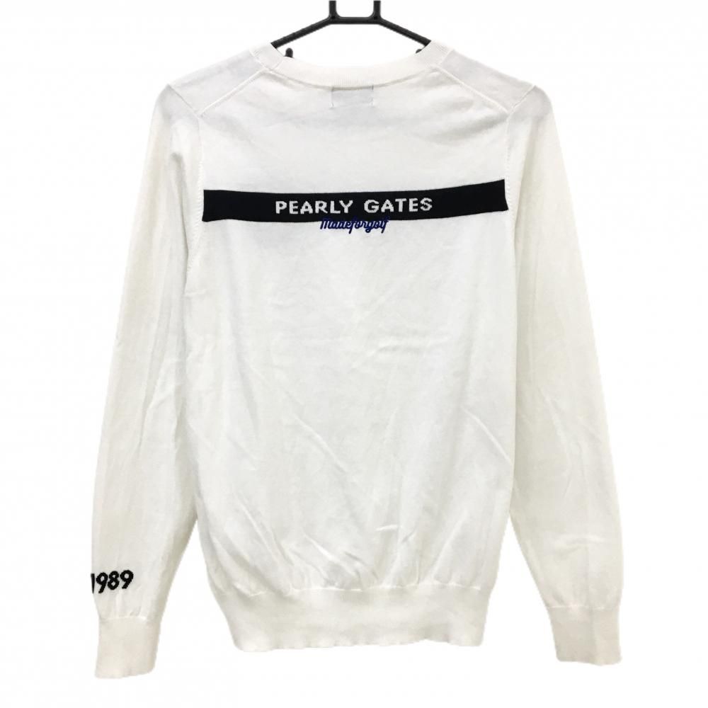 美品】パーリーゲイツ セーター 白×ネイビー コットン100％ バックロゴ