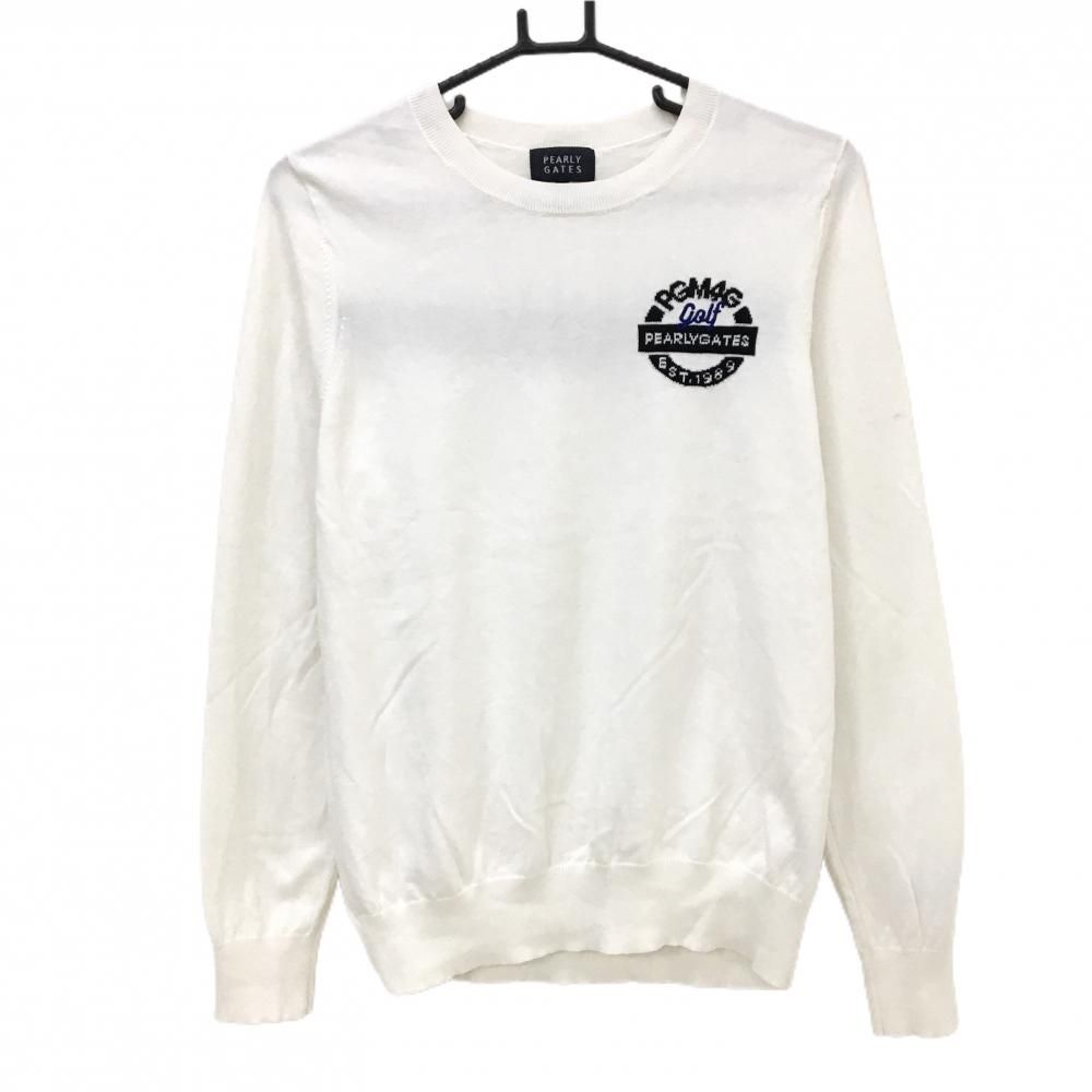 美品】パーリーゲイツ セーター 白×ネイビー コットン100％ バックロゴ