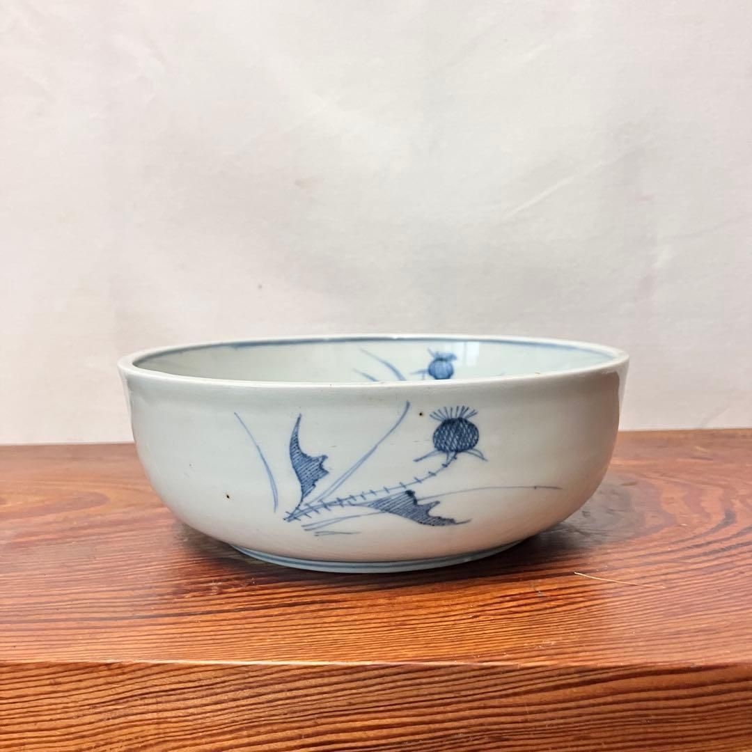 染付薊図春寒鉢 直径15.5cm 江戸後期〜幕末 蛇目高台 骨董 雑貨屋えこ