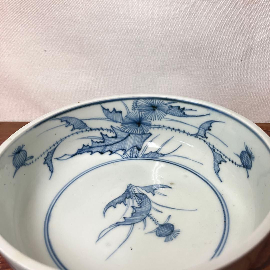 染付薊図春寒鉢 直径15.5cm 江戸後期〜幕末 蛇目高台 骨董 雑貨屋えこ