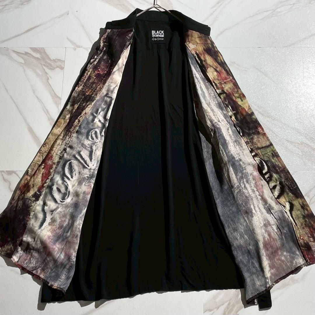 BLACK scandal Yohji Yamamoto ブラックスキャンダルヨウジヤマモト 2025 SS 春夏 MYTHOLOGY グラフィック プリント オーバーサイズロングシャツ 長袖シャツ レーヨン ブラック 黒 メンズ