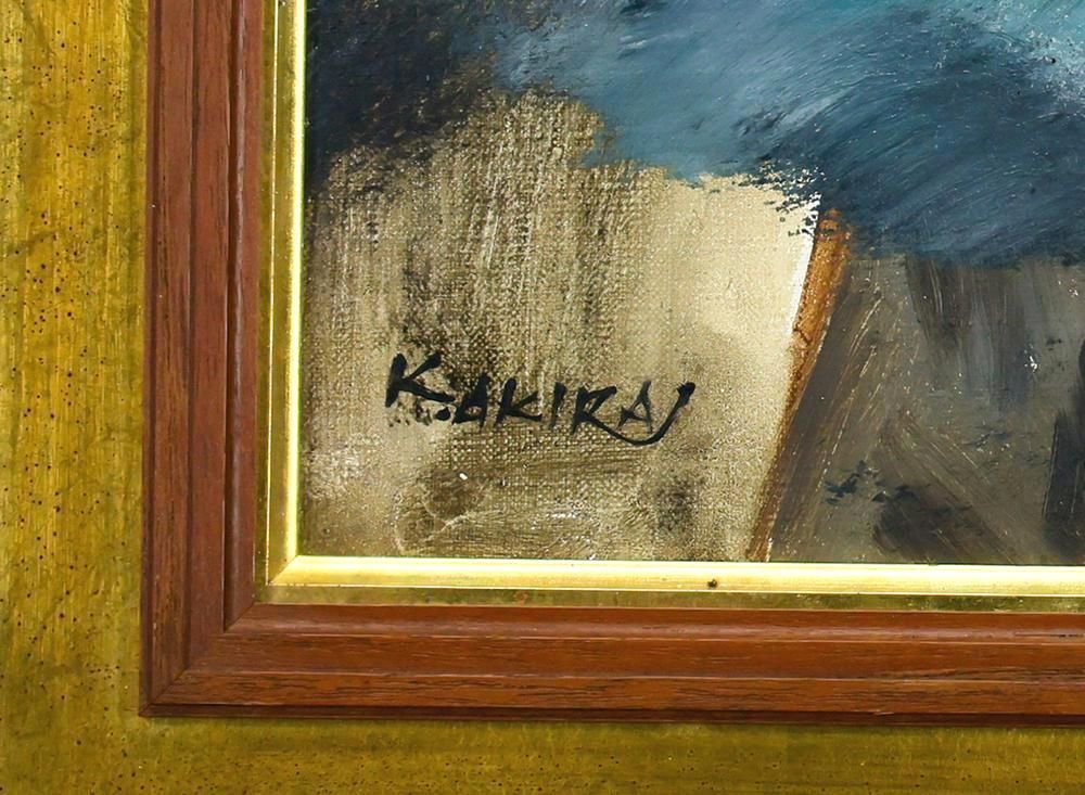 真作】【WISH】小松明「室戸夜雨」油彩 10号 ◇白波と夜の光が交錯する