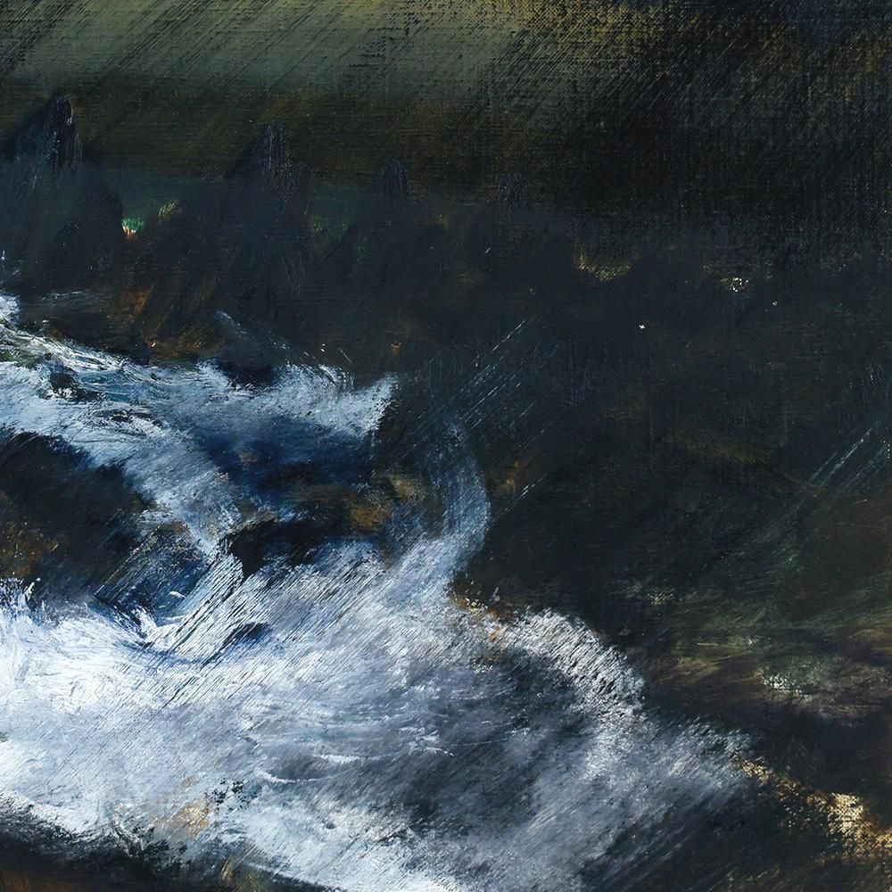真作】【WISH】小松明「室戸夜雨」油彩 10号 ◇白波と夜の光が交錯する