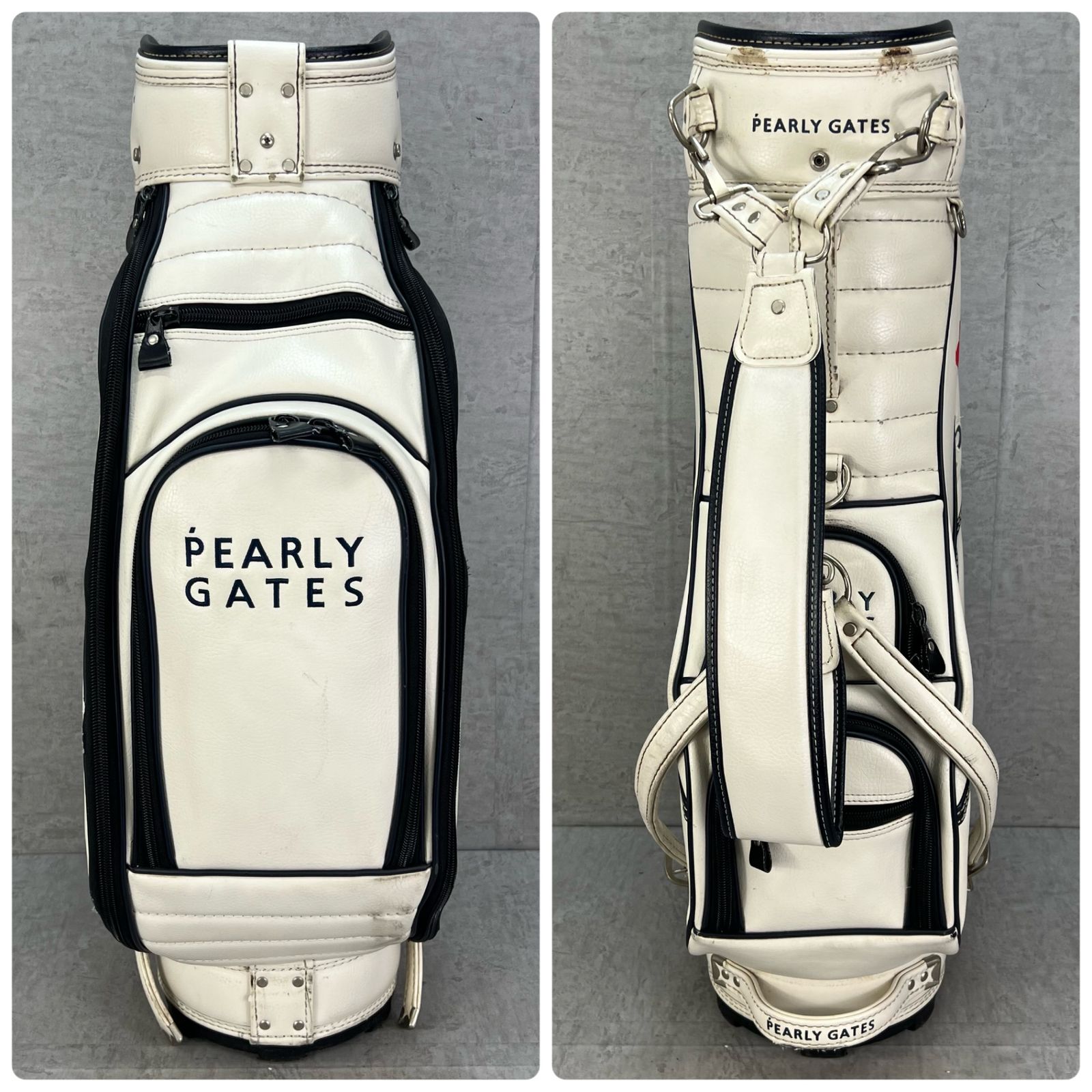 パーリーゲイツ ゴルフ用キャディバッグ カート式 レザー ホワイト 白