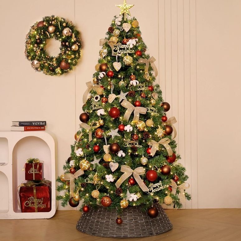 2025 高密度 ツリーセット カフェ色コットン装飾付き 150高さ cm ku 1