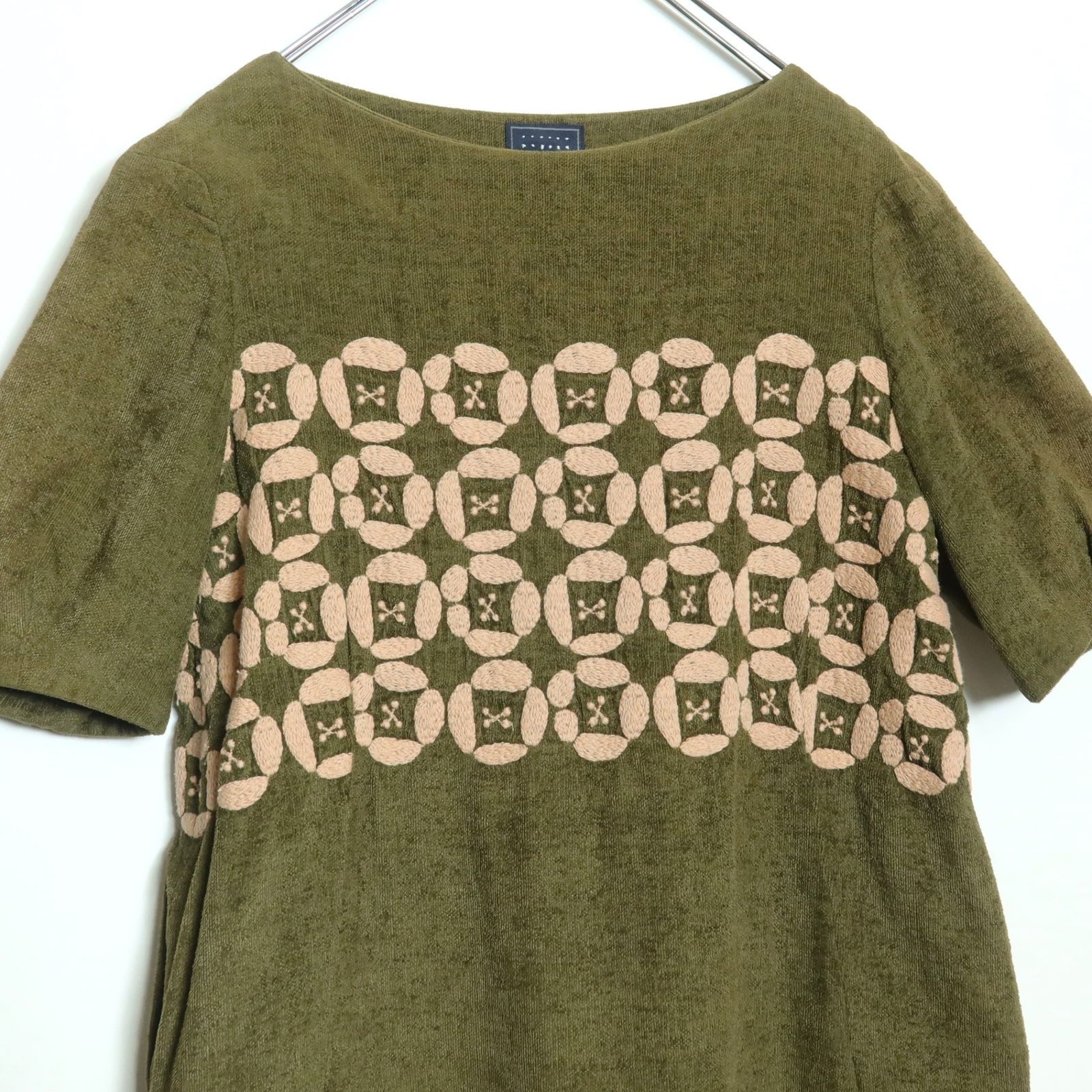 ミナペルホネン　半袖カットソーワンピース 美品】ミナペルホネン☆刺繍がキュート♪半袖ワンピース サイズ36