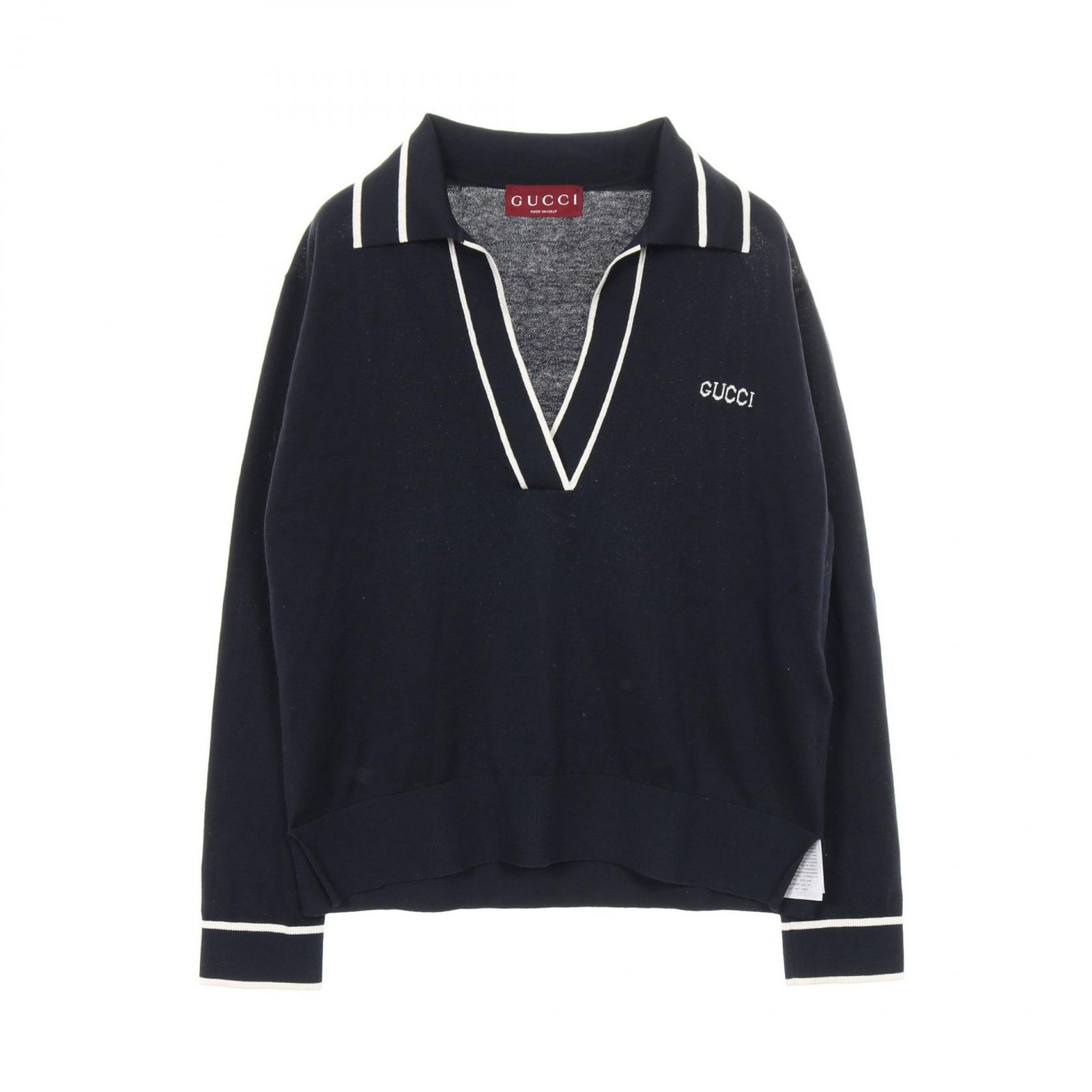 グッチ GUCCI ポロシャツ ネイビー シルク コットン ニット レディース A