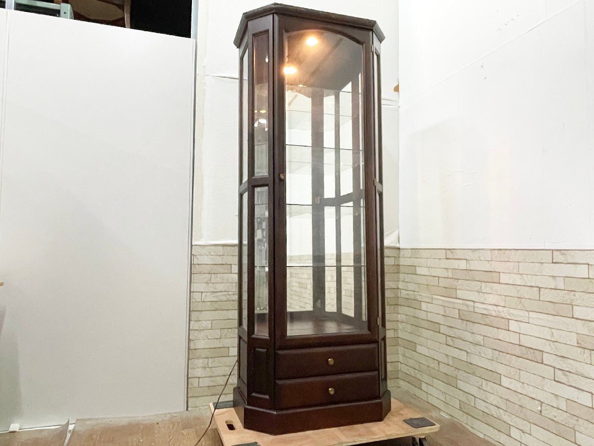 展示品　北海道 旭川家具　河本家具　照明付　キュリオケース　飾り棚　キャビネット ○北海道 旭川 三陽家具 ガラスキャビネット キュリオケース 照明付き