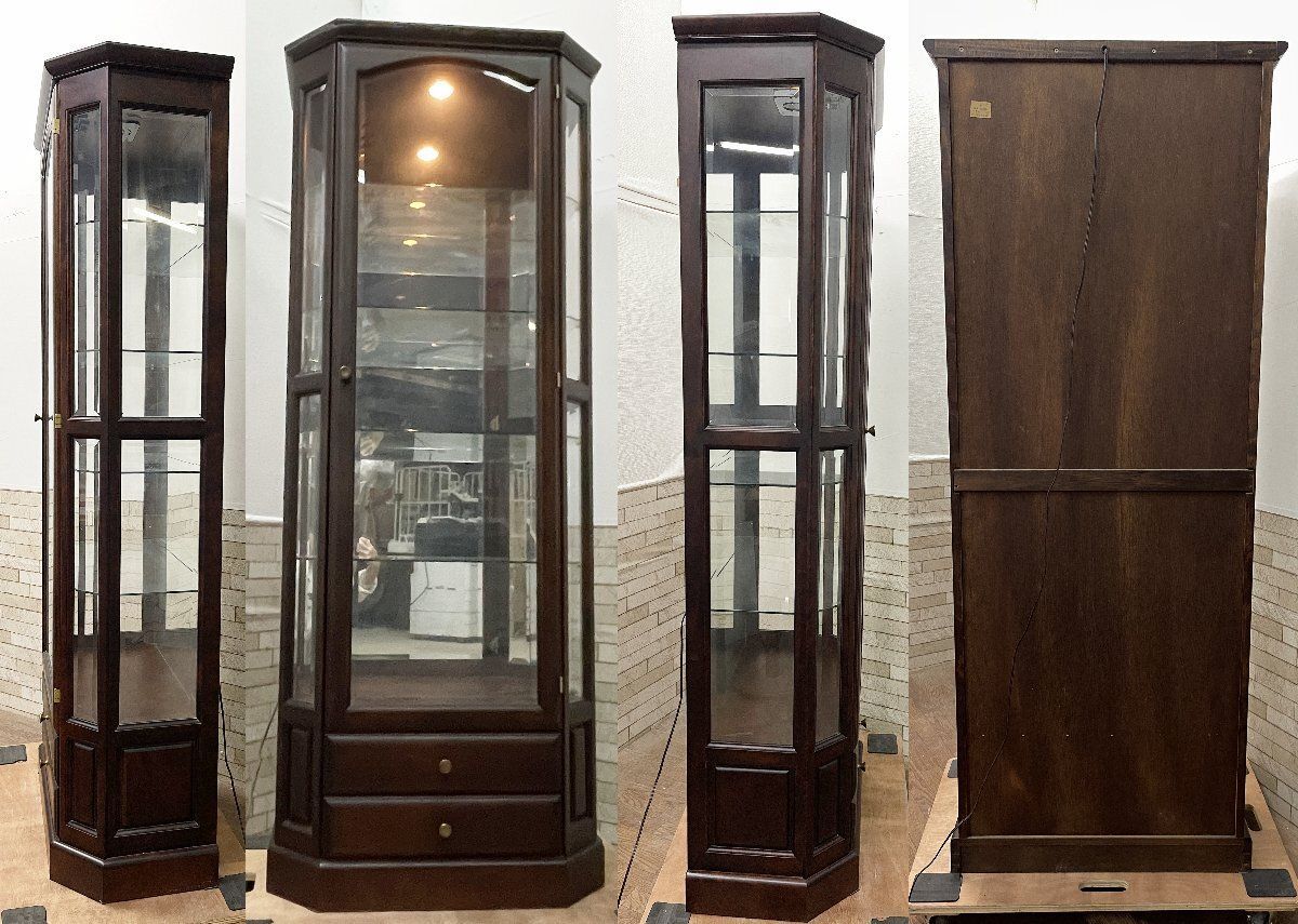 ○北海道 旭川 三陽家具 ガラスキャビネット キュリオケース 照明付き
