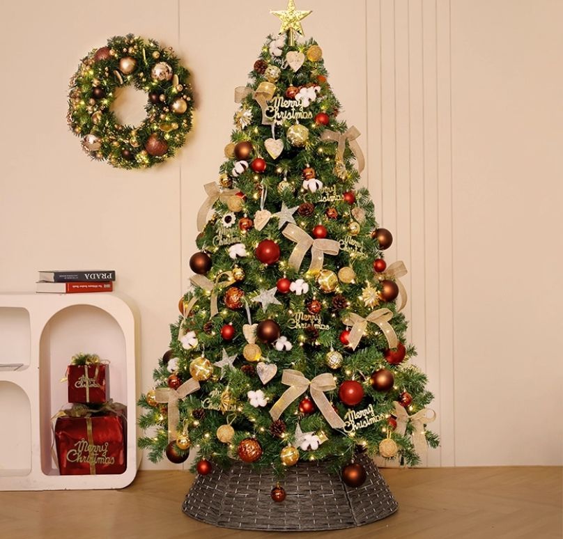 2025 高密度 ツリーセット カフェ色コットン装飾付き 180高さ cm ku 1