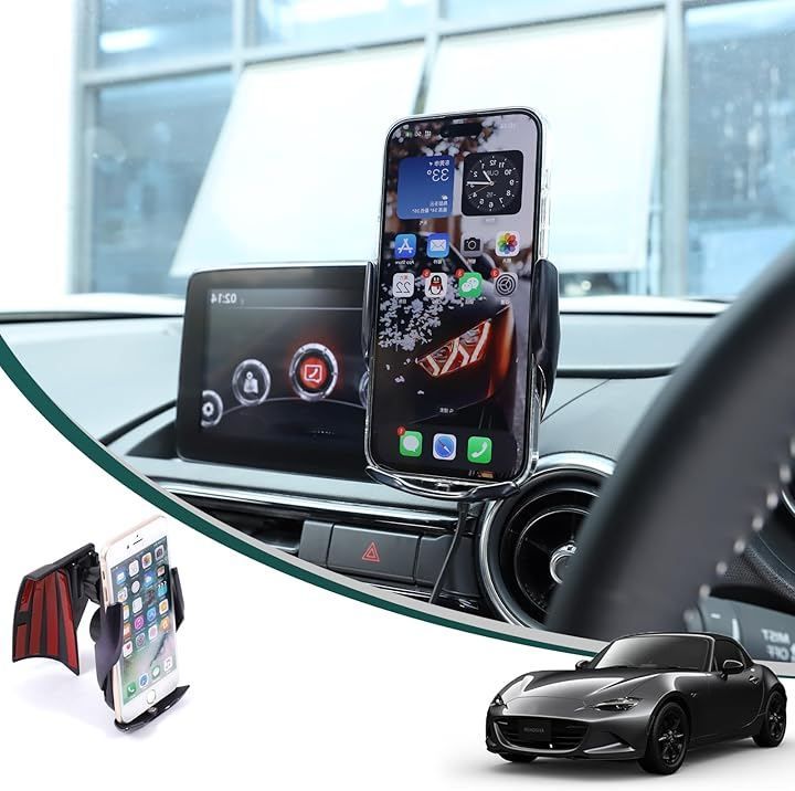 Hcilloend マツダ ロードスター ND系 2016～2025に適用 スマホホルダー スマートフォンホルダー 車載ホルダー スマホスタンド 携帯 回転クリップ ブラック ワイヤレス充電式