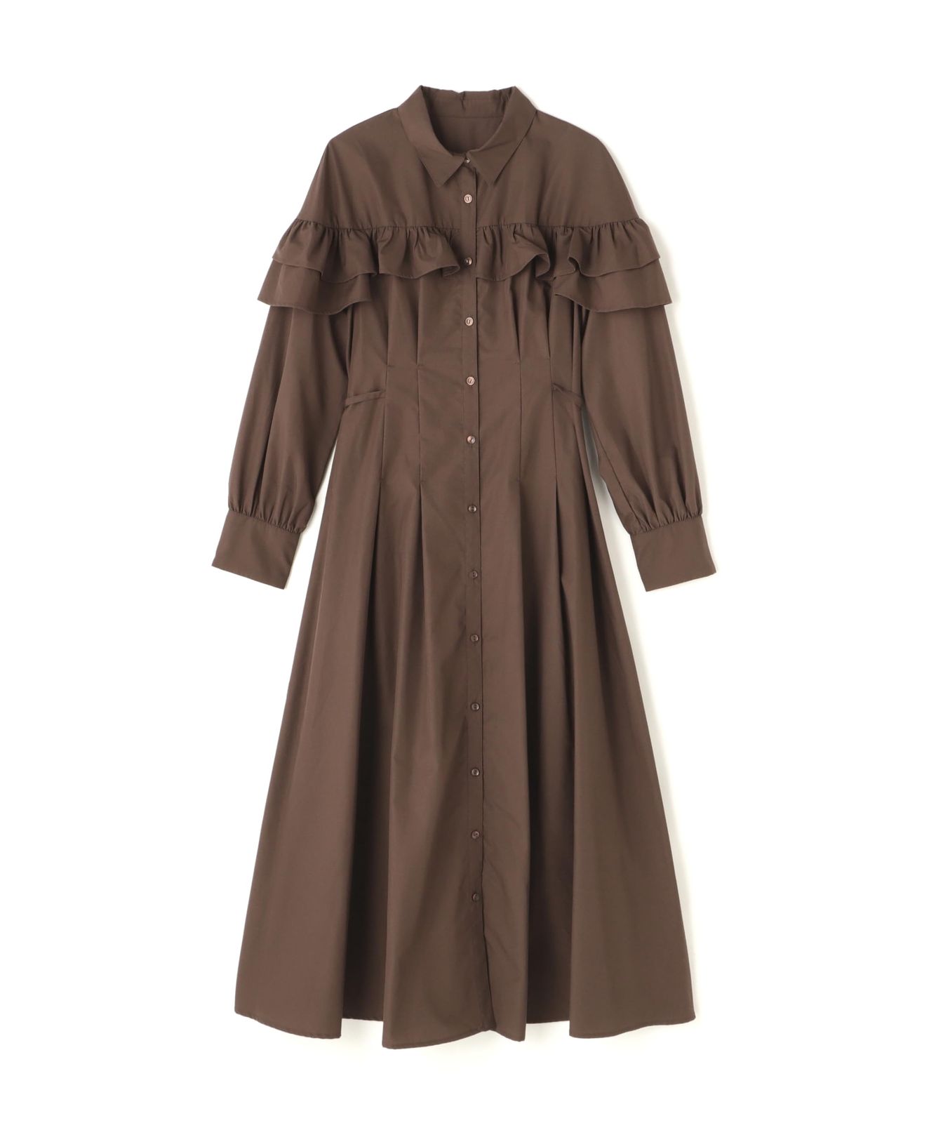 ナチュラルビューティーベーシック カジュアルドレス ヨークフリルシャツワンピース レディース ダークブラウン