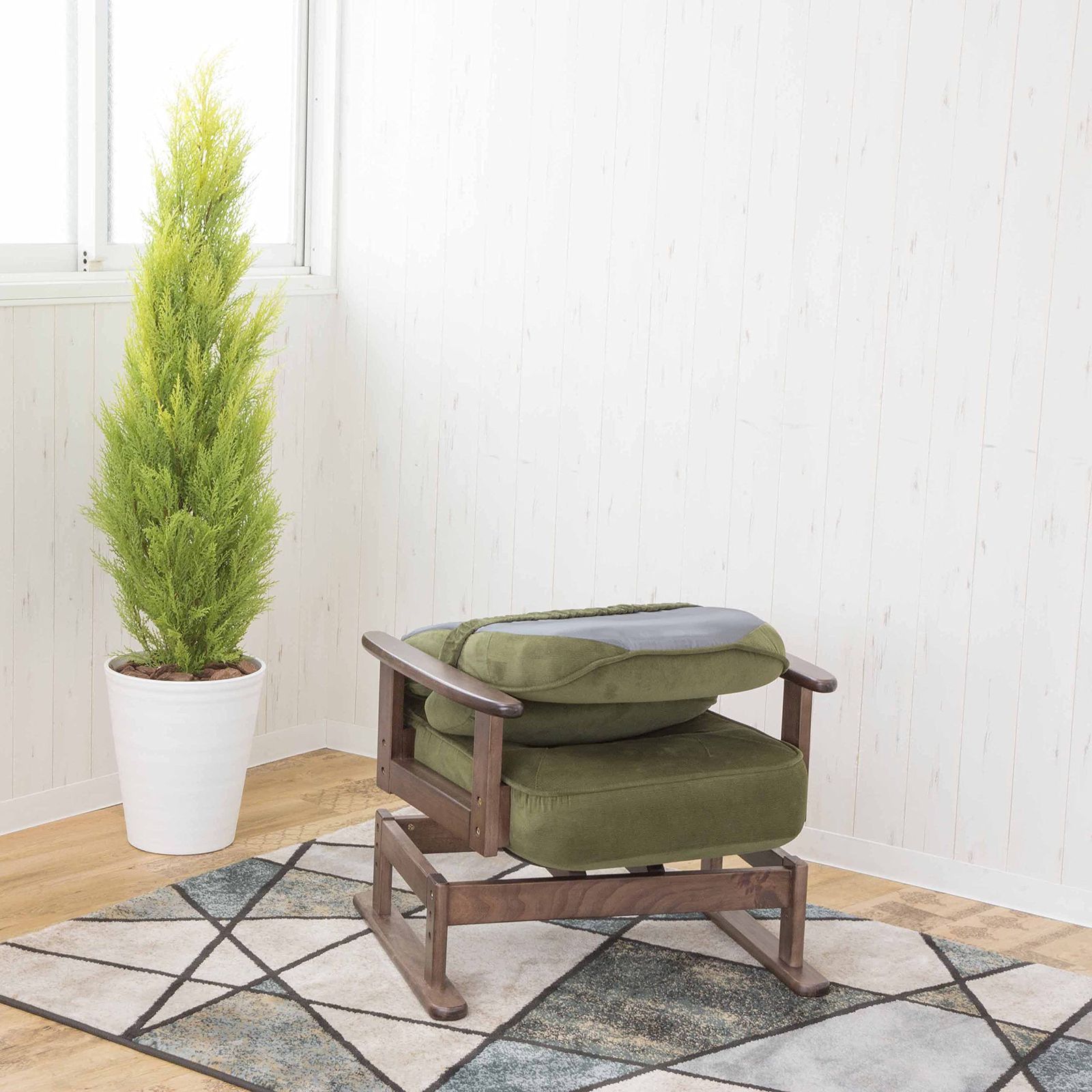 木肘回転座椅子 グリーン