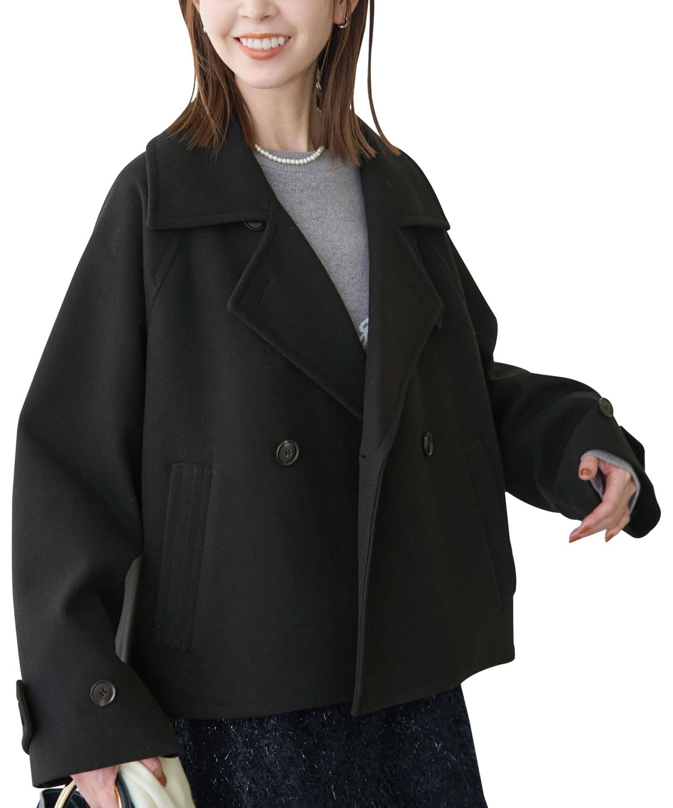 ロペピクニック ジャージメルトン ツイードスタンド ショートコート レディース クロメイン 01 38