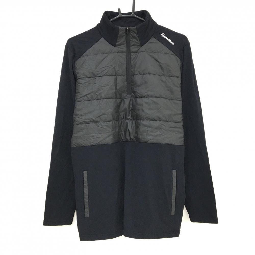 美品】テーラーメイド 長袖ハイネックシャツ 黒 前身頃上部中綿 ハーフ