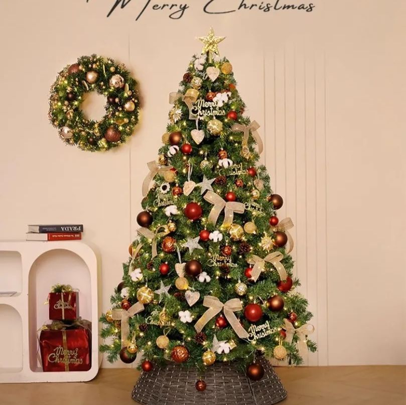  2025 高密度 ツリーセット カフェ色コットン装飾付き 210 cm ku 1 クリスマスツリー クリスマス