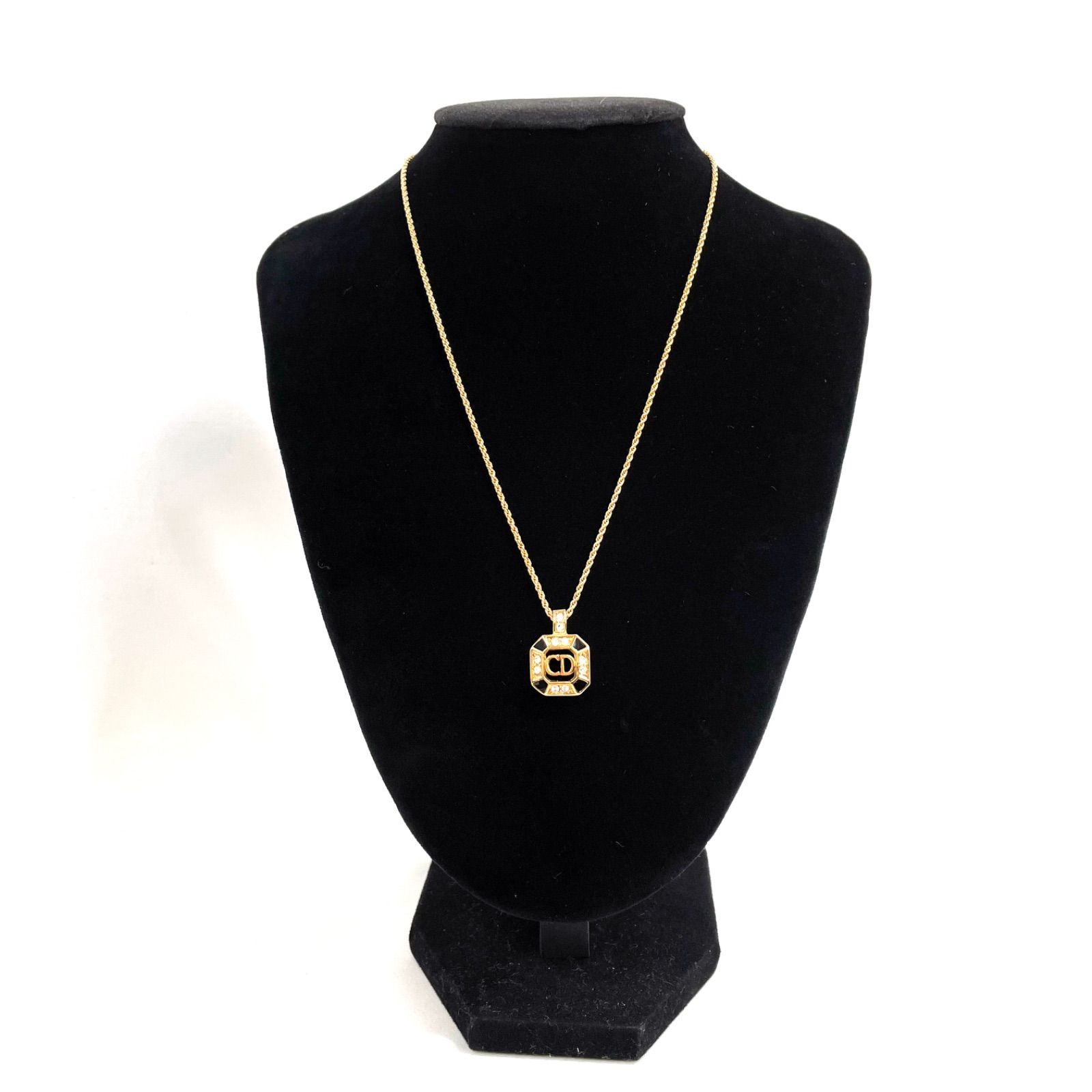 Christian Dior クリスチャンディオール ネックレス ゴールド ラインストーン ブラックエナメル 55094