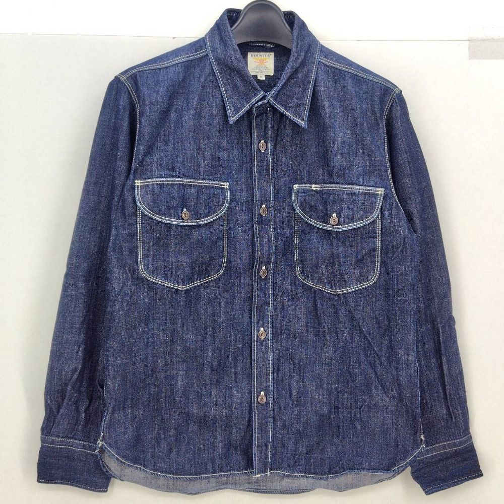 05 w 16765 ヒューストン HOUSTON デニムシャツ USA COTTON DENIM WORK SHIRT ブルー M ベトナム製 メンズ 長袖シャツ コットン 品