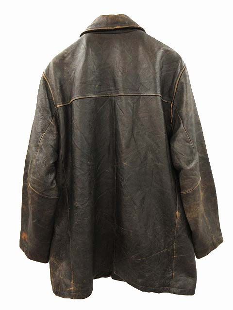 エディーバウアー EDDIE BAUER 00s レザー カーコート XL 牛革 ダーク