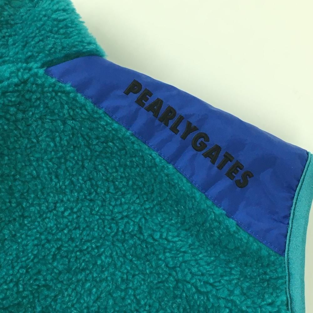 美品】パーリーゲイツ ボアベスト グリーン×ブルー 肩切替 メンズ 5(L