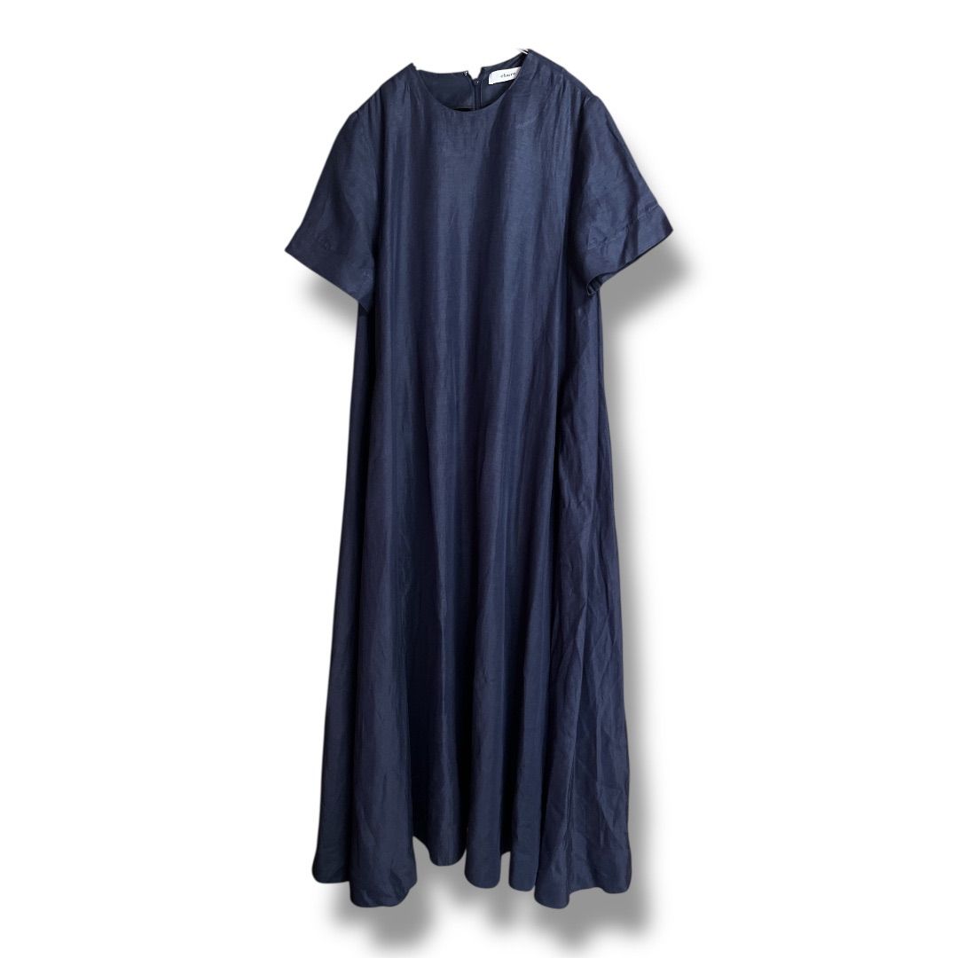 ebure エーブル リネン 半袖 ワンピース フ 麻 カジュアル ロングワンピース レディース サイズ36 ネイビー 23 No K 928