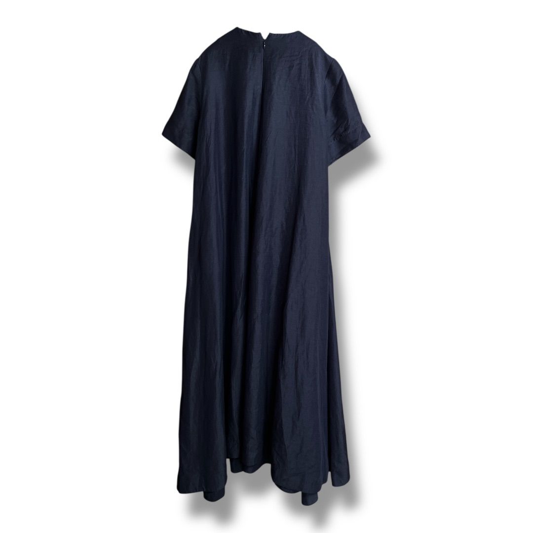 ebure エーブル リネン 半袖 ワンピース フ 麻 カジュアル ロングワンピース レディース サイズ36 ネイビー 23 No K 928