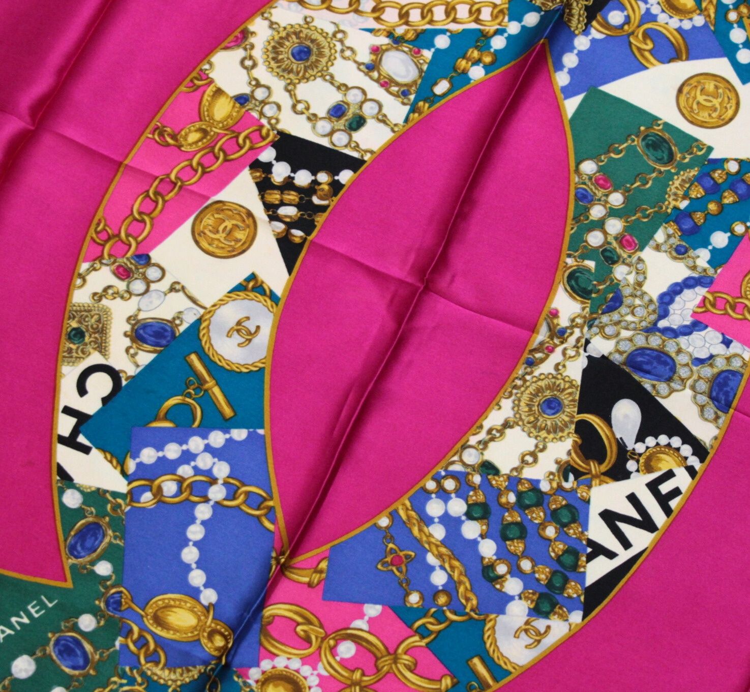シャネル CHANEL ヴィンテージ 大判スカーフ ココマーク ジュエリー柄