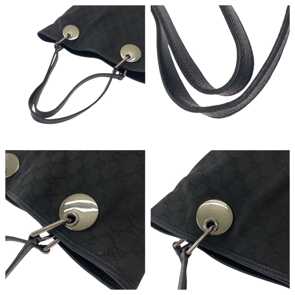 GUCCI グッチ ブラック 黒 シルバー金具 GGキャンバス 120836 トート