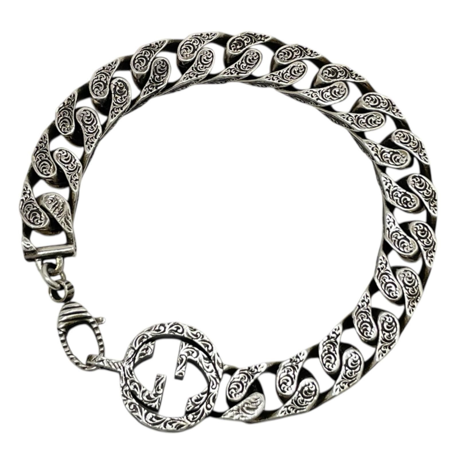 A*B様 【オークション実施中！】GUCCI シルバーチェーンブレスレット 19 中古】GUCCI | グッチ インターロッキングG エングレービング チェーン