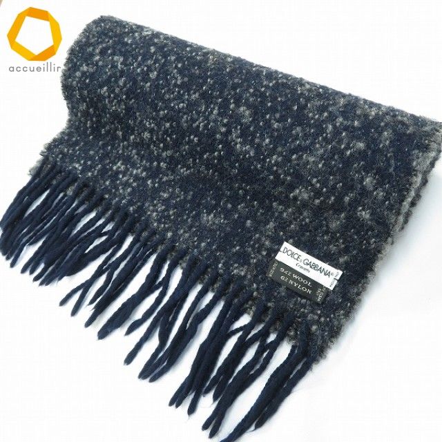 we ドルチェ-ガッバーナ DOLCE-GABBANA マフラー 紺 グレー ミックス ウール イタリア製 メンズ 952308 k 01
