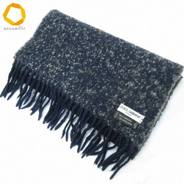 we ドルチェ ガッバーナ DOLCE GABBANA マフラー 紺 グレー ミックス ウール イタリア製 メンズ 952308 k 01