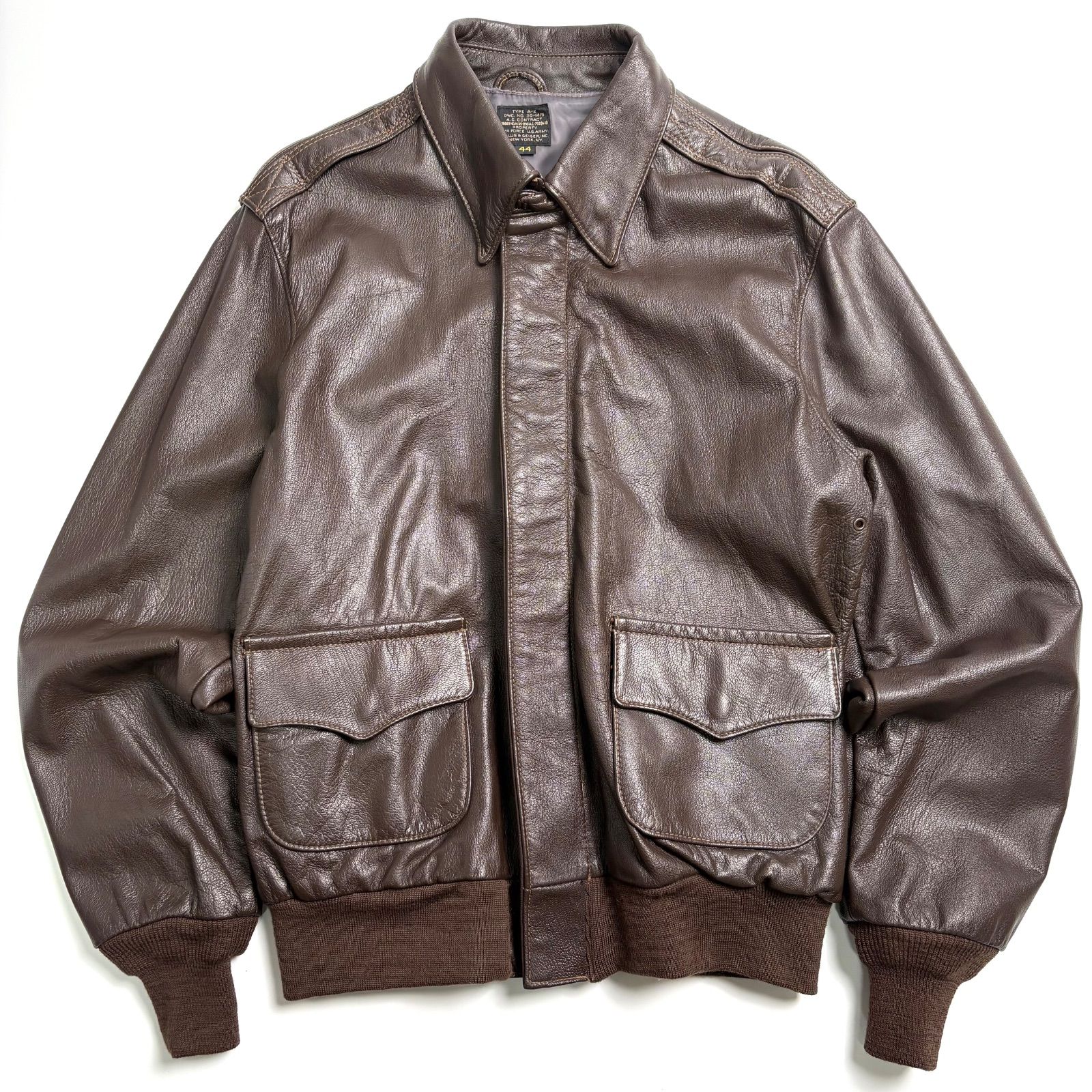 willis& A-2 レザー　フライトジャケット 米国製】Willis & Geiger レザージャケット 茶 44 羊革 フライト