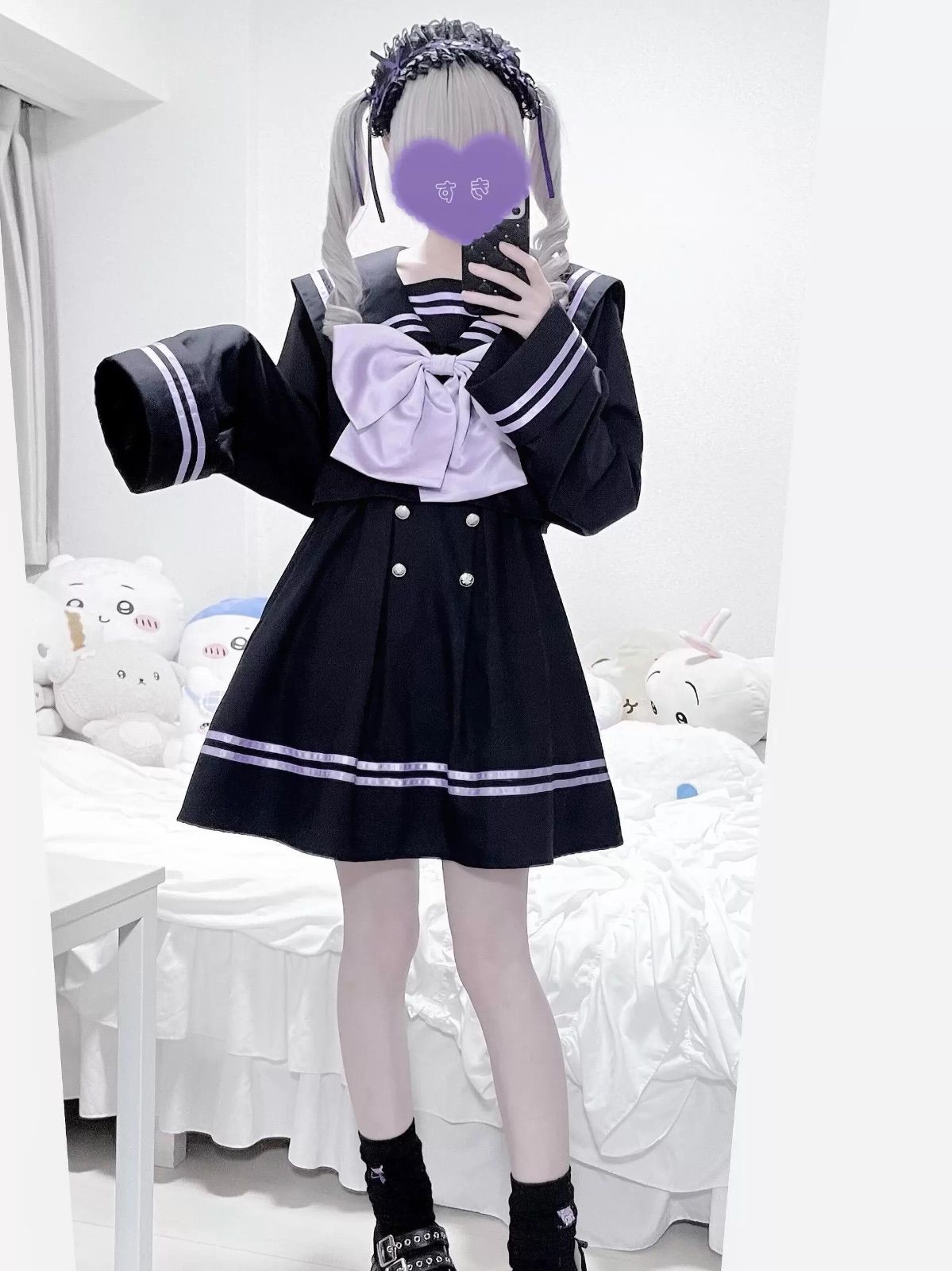 地雷系 ビッグリボン セーラーワンピース シャツワンピース サブカル コスプレ ロリータ かわいい 甘ロリ 原宿系 韓国風 ブラック 春 夏 秋 冬 お出かけ デート 量産型 ロリィタ ゴスロリ 病み セットアップ 制服 コスプレ衣装 コスチューム コスプレ