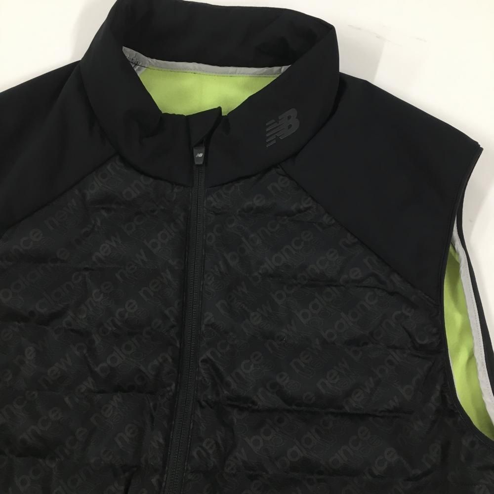 美品】ニューバランスゴルフ 切替中綿ベスト 黒×グレー 前ロゴ総柄
