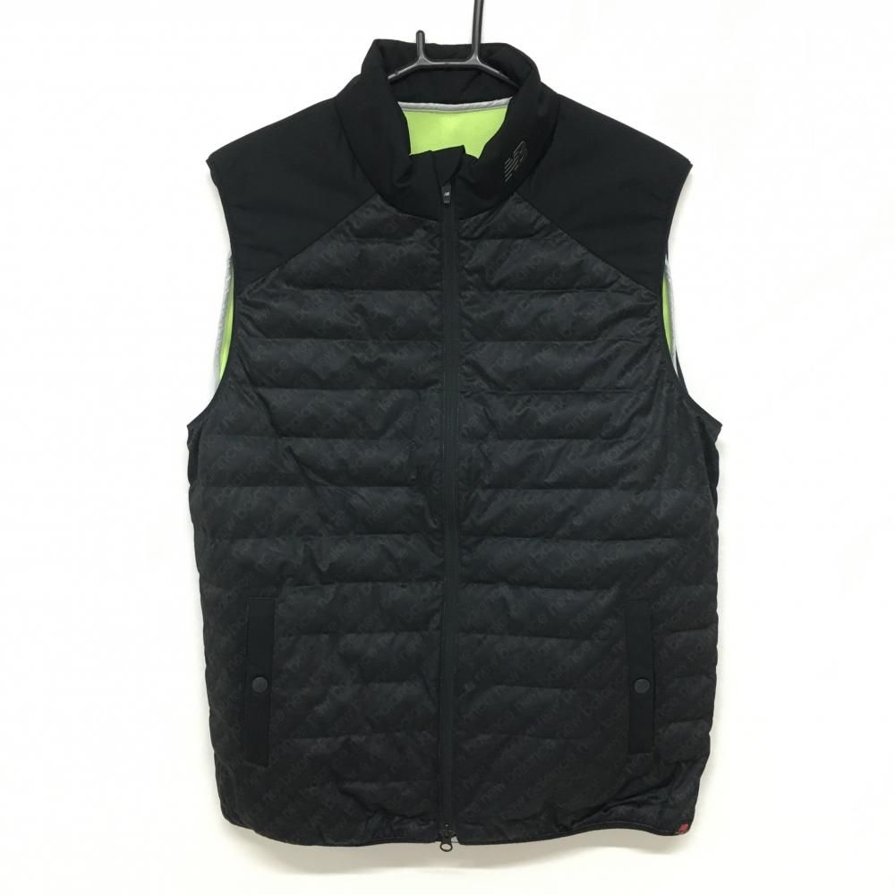 美品】ニューバランスゴルフ 切替中綿ベスト 黒×グレー 前ロゴ総柄