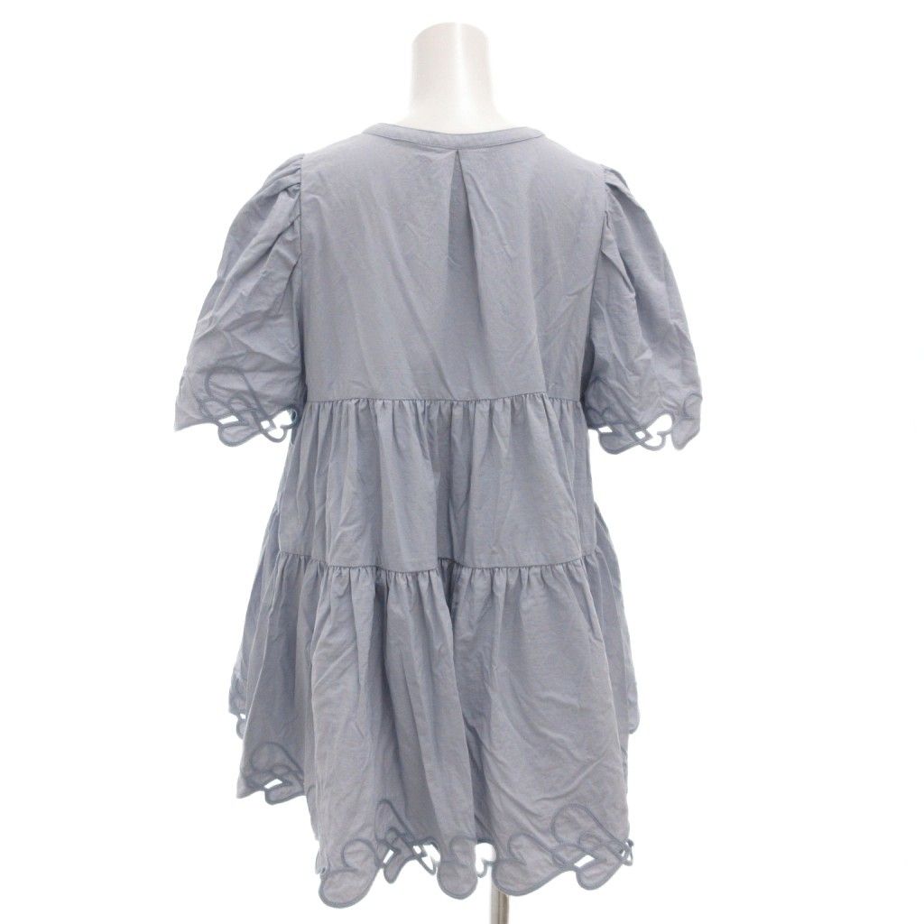 セルフォード CELFORD ×ハナエモリ HANAE MORI コラボ 25 SS ハートエンブロイダリーチュニック カットソー F 半袖 チェーンステッチ刺繍 ナイロン 青 ブルー |GV