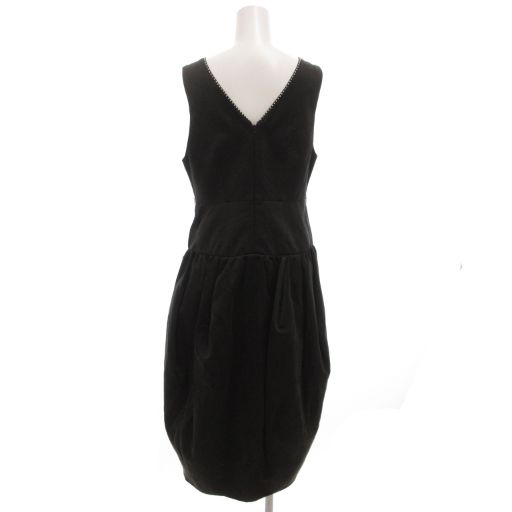 ルルロジェッタ ルールロジェット leur logette ノースリーブワンピース ロング 0 Vネック シルク混 ビーズ装飾 ギャザー 黒 ブラック GV